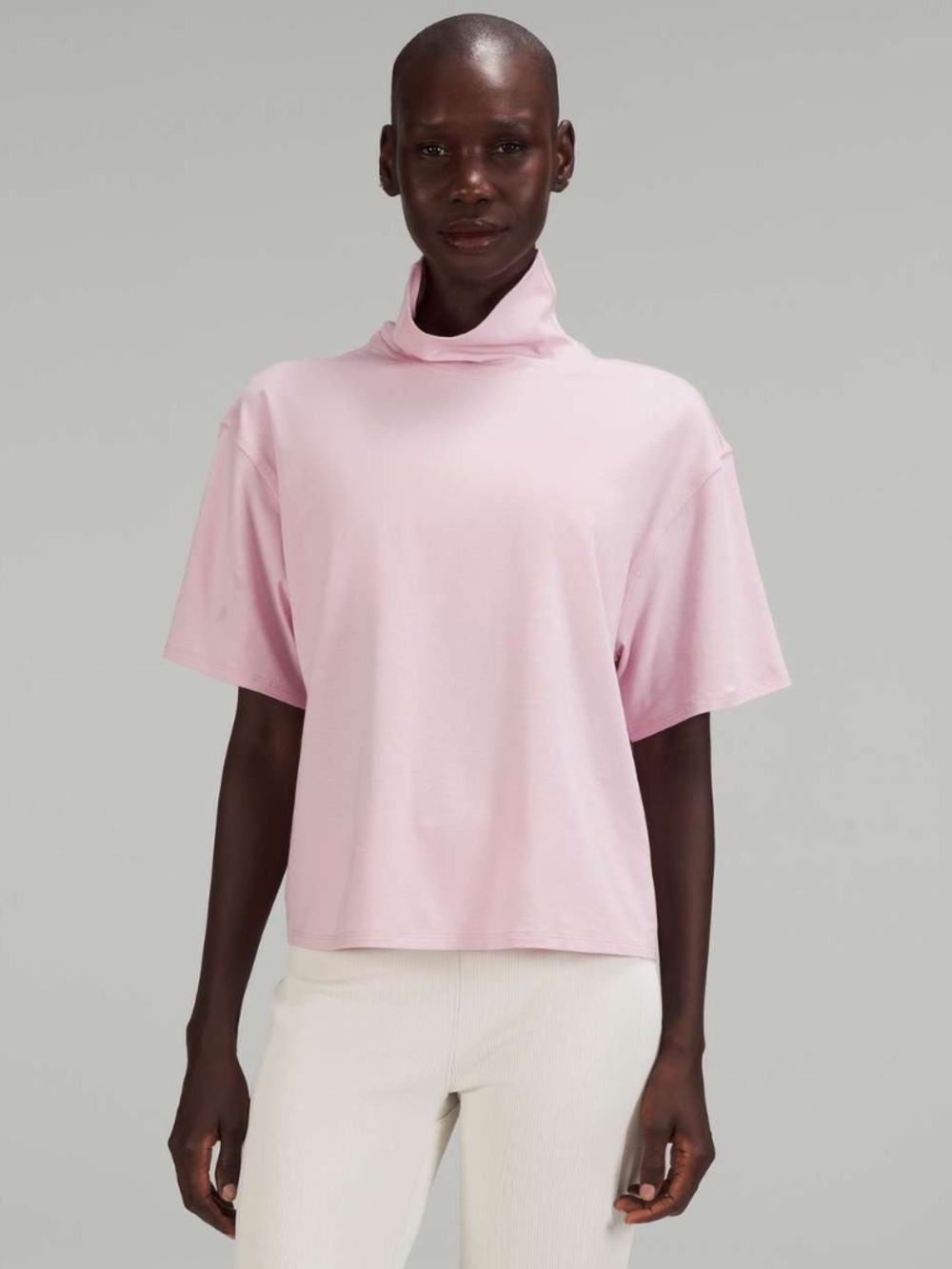 Lululemon Short Sleeve Cotton Mock Neck, Pink Peony, Size L